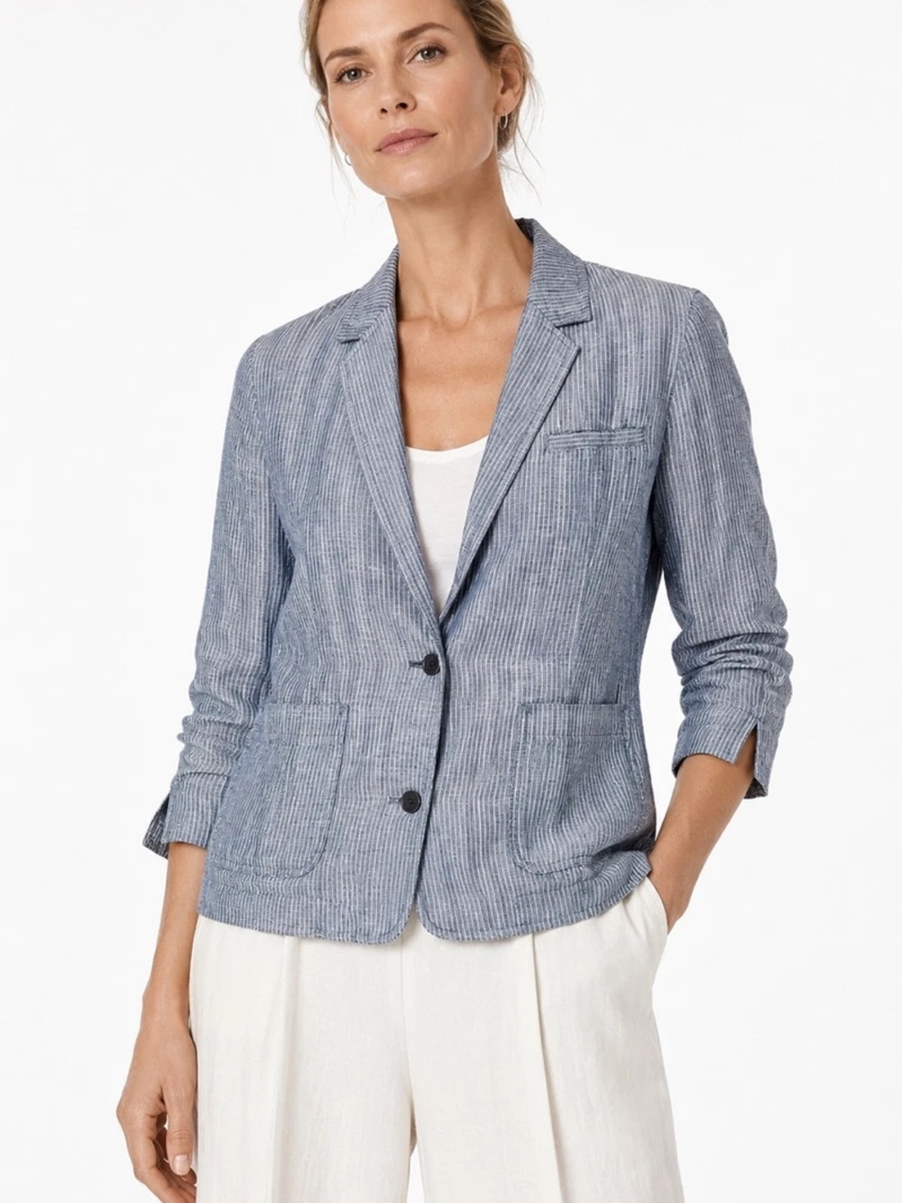 Eileen Fisher Linen Striped Blazer Sz Medium